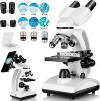 Binokulinis mikroskopas (40X-1000X), dvisluoksnis mechaninis stendas, mobiliojo telefono laikiklis, skirtas naudoti laboratorijoje suaugusiesiems, paaugliams, kolegijų studentams