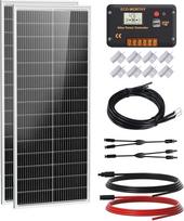ECO-WORTHY saulės baterijų rinkinys 200W 12V, 2×100W saulės baterijos 18BB N tipo, efektyvumas 25% su 30A įkrovimo valdikliu, tinka nameliams ant ratų, valtims ir saulės sistemoms.