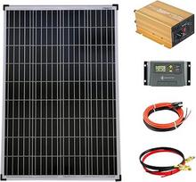 Komplektas 1 x 100 W poli saulės modulis 20 A įkrovos valdiklis Geltonas įtampos keitiklis NP 600 W grynas kabelis Pilnas komplektas Saulės modulis Fotovoltinė salos sistema