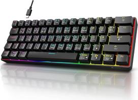 KOORUI žaidimų klaviatūra, 60 % mechaninė klaviatūra, 26 RGB apšviesta laidinė vokiško išdėstymo QWERTZ žaidimų klaviatūra, skirta "Windows MacOS Linux", raudonas jungiklis