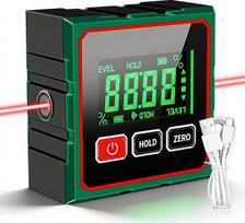Magnetinė lyginimo dėžutė Lygio dėžutė: IP54 vandeniui atsparus inklinometro lazerinis nivelyras su LCD ekranu, 4 pusių magnetinis LCD inklinometras, skirtas medžio apdirbimui, statybai, apdailai, "pasidaryk pats