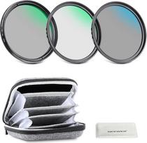 NEEWER 55 mm UV/CPL/ND objektyvo filtrų rinkinys su kietu dėklu, grūdinto optinio stiklo priedais ir aliuminio rėmeliu Ultravioletinis filtras + žiedinis poliarizacinis filtras (CPL) + neutralaus tankio (ND4) filtras
