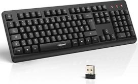 TECKNET belaidė klaviatūra vokiško išdėstymo belaidė klaviatūra, tyli, 2,4 GHz belaidė, 105 klavišų ergonomiška klaviatūra, standartinio dydžio belaidė klaviatūra su 12 specialių klavišų, skirta kompiuteriui, nešiojamajam kompiuteriui, asmeniniam kompiute
