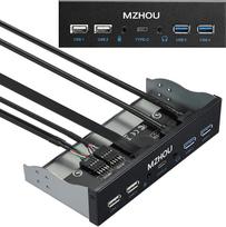 USB 3.2 GEN1 priekinio skydelio išplėtimo kortelė, 10Gb/s C tipo + 4 USB prievadai (5Gb/s + 480Mb/s) + HD garso optinio disko skydelis 5,25 colių CD-ROM lizdui