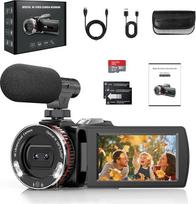 Vaizdo kamera 4K 48MP, 21X skaitmeninio priartinimo vaizdo kamera, 3,0 colių 270° ekranas, "YouTube" tinkanti vaizdo dienoraščio kamera, LED užpildymo šviesos vaizdo kamera su 2 baterijomis, išoriniu mikrofonu, HDMI kabeliu, 32GB TF kortele