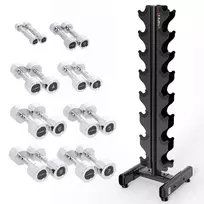SET CHROMED DUMBBELLS CHD 2 x 1 - 8 KG (72 KG) + RACK STR36 HMS