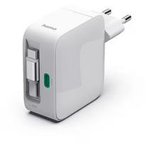 Hama GaN 30W PD/QC z zwijanym kablem, 2x USB-C, biały 201956