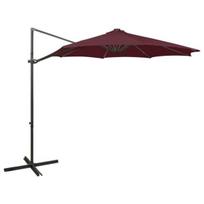 vidaXL Gembinis skėtis su stulpu ir LED lemputėmis, raudonas, 300cm, Raudona
