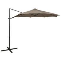 vidaXL Gembinis skėtis su stulpu ir LED lemputėmis, taupe, 300cm, Rusva