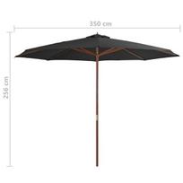 Lauko skėtis su mediniu stulpu vidaXL, 350 cm, antracito spalvos, Antracito