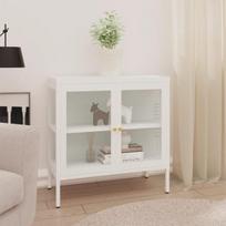 vidaXL Šoninė spintelė, baltos spalvos, 70x35x70cm, plienas ir stiklas, Balta