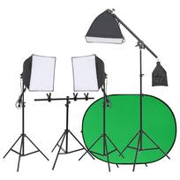 Fotostudijos rinkinys su apšvietimo rinkiniu ir fonu