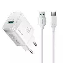 Joyroom JR-TF4 travel charger | 18W | USB-A, USB-C | with USB-A to USB-C cable included | white