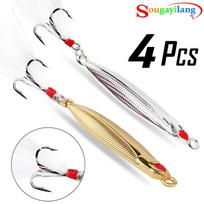 4 vnt. Šaukštas žvejybos masalas Metalinis žūklės suktukas Žvejybos masalas su plunksnomis ir žuvies kabliukais Pack of 4 auksas