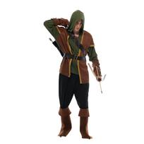 Ištaigingas vyrų senovinis miško medžiotojo lankinio kostiumas Robin Hood Helovino vakarėlio puošni suknelė M