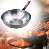 Nelipnus Wok, Wok keptuvė, Virimui ant dujinės viryklės su medine rankena, Puodas, Indukcinė viryklė, Plokščias 32cm without ear