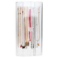 Akrilinis karolių laikiklis su 24 kabliukais Skaidrus karolių organizatorius Apsaugotas nuo dulkių Besisukantis papuošalų laikiklis Curved necklace holder