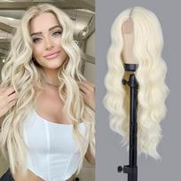 Sintetinis ilgas banguotas perukas Ilgi šviesūs perukai Natūraliai atrodantys plaukai Moterims Perukai Helovino kostiumui Cosplay perukai 60CM