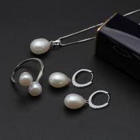 Real wedding black freshwater pearl jewelry set women,natural pearl sets 925 silver necklace earring anniversary gift