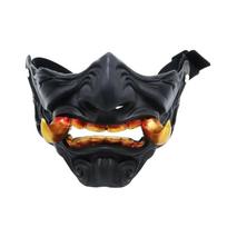 Japoniško stiliaus Oni kaukė su realistiškais 3D demonų dantimis Nešiojamas vakarėlio aksesuaras Cosplay, Helovino renginiams ir Anime konvencijoms juoda