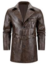 Men's Korean Style PU Leather Mid-Length Windbreaker Jacket Extra Large juoda