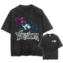 Spider-Man ir Venom spausdinami marškinėliai, skalbti, oversized, Y2k mada, laisvalaikio, neutralūs, trumparankoviai, skalbti, retro, laisvi marškinėliai L