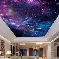 Lubų freska 3D Gražūs žvaigždėtas dangus Tapetai Svetainė Miegamasis Lubų dekoras Sienų freskos 200 cm(W) x 140 cm(H) blue