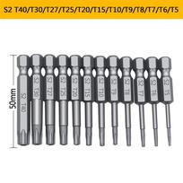 11/12 vnt Apsauginis grąžtų rinkinys Torx atsuktuvas plokščia galvutė 1/4 colio šešiakampis 12pcs 50mm