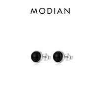 Modian juodo agato auskarai 925 sterlingo sidabro platina padengti apvalūs hipoalerginiai auskarai 4 mm 5 mm 6 mm papuošalai moterims 4MM sidabras