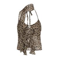 Moteriška šifono kamisole apkarpyta viršutinė leopardo Y2k vasaros madinga gatvių apranga, moteriška seksuali viršutinė berankove viršutinė liemenė M juoda/ruda
