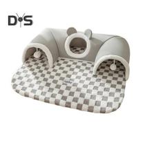 Katės tunelio lova, šiltas ragas, katės žvilgtelėjimas į urvą, lizdo kačiukas su pliušiniu kamuoliuku, nuimamu mažu gyvūnėlio nameliu Kitty Bunny M B white