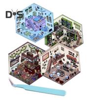 4 „pasidaryk pats“ 3D namo lipdukų su pincetu rinkiniai, streso mažinimo kraštovaizdžio lipdukai, saulės kambarys, biblioteka, katė, kavinė, kepyklėlė, telefonas, nešiojamas kompiuteris, dekoras B