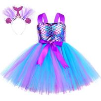 Mermaid Costume for Girls Halloween Birthday Party Dresses Outfit Kids Fancy Tulle Princess Tutu Dress Ball Gown S (1-2 Years) violetinė