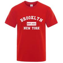 Brooklyn Rytų. 1631 Niujorko užrašo marškinėliai vyrams, kasdieniai laisvi marškinėliai vasarai, medvilniniai viršūnės, madingi kvėpuojantys marškinėliai, drabužiai L raudona
