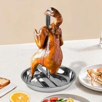 Chicken Rack Rotisserie Tray Plate Steel Pipe Grill Duck Stand Turkey Holder for Camping Buffet 24 cm