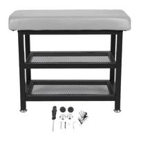 23.6in Entryway Shoe Rack with Cushioned Seat Shoe Bench for Entry 2 Shelves Storage Bench with pilka spalva