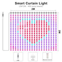 LED RGB išmaniosios užuolaidų lemputės su muzikos ir programėlės valdymu bei nuotolinio valdymo pultu, LED vakarėlio lemputės vestuvėms / Valentino dienai / gimtadieniui
