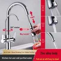 Ištraukiamas 3 viename varinis virtuvės maišytuvas su karšto, šalto ir gryno vandens parinktimis Zinc alloy black【One-button water stop】 red