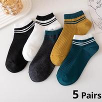 5 Pairs Sports Breathable Low Cut Socks Spring Summer Cotton Striped Sports Korean Preppy  Men Socks One Size