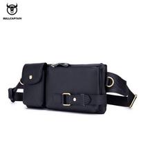 BULLCAPTAIN tikros odos juosmens paketai Fanny Pack diržo krepšys telefono maišelis Krepšiai Kelioninis juosmens paketas Vyriškas mažas juosmens krepšys odinis maišelis juoda