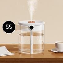 2L dvigubo purkštuko oro drėkintuvas su LCD drėgmės ekranu didelės talpos aromatinių eterinių aliejų difuzorius namų miegamajam balta