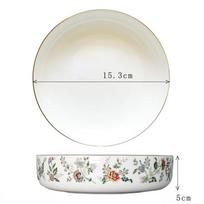 Bone China Bowl mikrobangų krosnelės dėžutė su dangteliu, gėlių keraminis maisto dubuo apvali gili lėkštė salotų ir vaisių makaronų indams 15.3cm x 5cm mėlyna