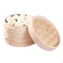 Rankų darbo kiniškas bambuko krepšelis bandelėms - Dia 27cm 2 Tier