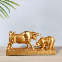 Jaučio ir meškos gyvūnų skulptūros stalo dekoras Feng Shui kolekcija 11x3x5,3 colio gyvenamajai erdvei Golden