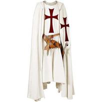 Vyriškas viduramžių riterio kryžiuočio tamplieriaus juodasis Helovino kostiumas su gobtuvu, apsiaustas chalatas Cosplay Renaissance S-6XL S balta