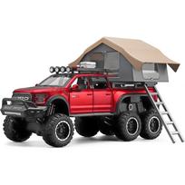 1/24 mastelio Ford F150 Raptor diecast sunkvežimių modelis, F150 pikapas su apžvalgos kabina, atitraukiami žaislai su šviesa ir garsu, sunkvežimių žaislas vaikams 1/24-Size:21.5*13.5*13cm raudona