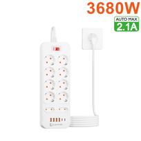 3680W ES kištukas 10 kintamosios srovės lizdų maitinimo juosta daugiašakis 1,8 m ilginamasis laidas Europos standartinis kištukinis lizdas tinklo filtras su USB C prievadais įkrovimui balta