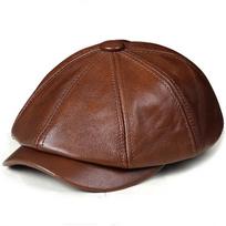 Vyriška aštuonkampė natūralios odos žieminė šilta antisnap kepurė L (55-56cm) Adjustable brown