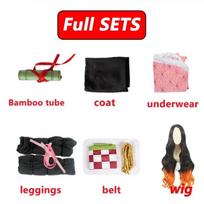 Kamado Nezuko Cosplay Anime Demon Slayer Kimetsu No Yaiba Nezuko Cosplay Costume Wig Nezuko Demon Slayer Costumes Kimono Women XXXL-(Full set+wig)