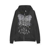 Y2K Grunge Punk Butterfly Print Zip-up Hoodies Mall Goth Streetwear Black Hooded Coat Long Sleeve Autumn Loose Jacket XL juoda